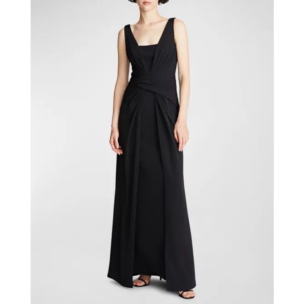 NWT Halston Sleeveless Erica Fluid Crepe Ruched Maxi Gown Black Size 10 $835